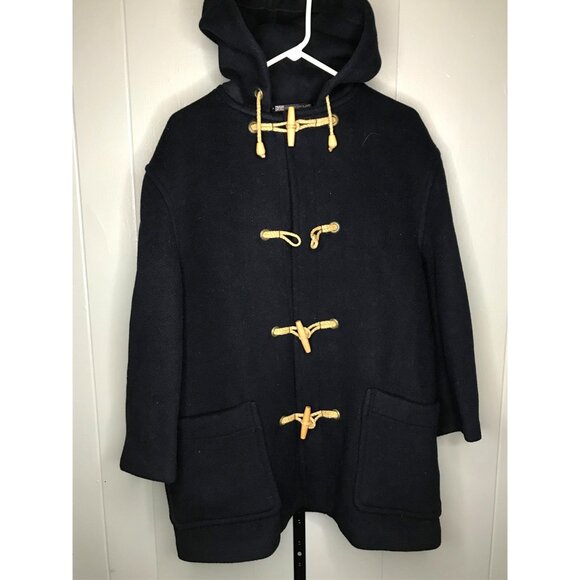 VTG Gloverall Original English Duffle Coat Hooded Blue Toggle Close Women's 12 - Picture 1 of 10